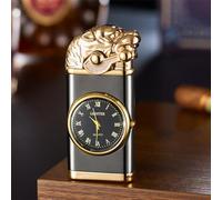 Accendino antivento con orologio vintage con castone, torcia a getto di fiamma, accendino a doppia fiamma da uomo e morbido, accendino vintage con animali a forma di cavallo/tigre/drago, ricaricabile,