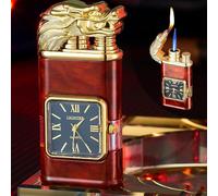 Accendino antivento con orologio vintage con castone, torcia a getto di fiamma, accendino a doppia fiamma da uomo e morbido, accendino vintage con animali a forma di cavallo/tigre/drago, ricaricabile,