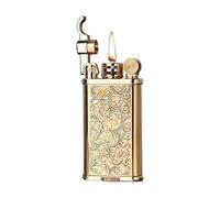Accendino antivento in cherosene intagliato a mano, accendino in metallo con accensione a mola vecchio stile, riutilizzabile, adatto for il campeggio con candele(Gold)