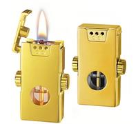 Accendino antivento intelligente in metallo al cherosene con comando vocale, 4 metodi di accensione, serbatoio 'olio trasparente, riutilizzabile, regalo di compleanno for uomo(Gold)