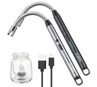 Accendino Candele, 2 Pacchi USB Ricaricabili Lungo Antivento Candele Accendini, Per Cucina Campeggio Barbecue Camino (nero e argento)