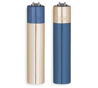 Accendino Clipper Large Metal Flint, Accendino a Pietrina colori Oro e Blu "Horizons", Cod. CMP11R CM0S111IT- con Confezione Regalo in Metallo (1 unità)