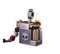 Accendino compatto con accensione a slitta in metallo - Ricaricabile con cherosene, design sottile con foro for cordino, adatto for il trasporto quotidiano, i viaggi e l'uso all'aperto(Silver1)