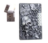 Accendino con teschio inciso, accendino a butano creativo con mola, accendino a fiamma morbida, accendino a torcia a getto, gonfiabile regolabile, accendino retrò, regalo for uomo (senza gas)(Black)