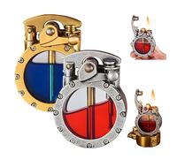 Accendino Da Trincea Vintage a Cherosene Trasparente - Creatività E Personalità Steampunk Antico Cool (Oro+Argento)