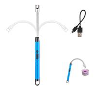 Accendino Elettrico Accendino Lungo per Candele Accendigas USB Ricaricabile con Indicatore della Batteria Accendino Arco Elettrico 360º Flessibile Accendino Lungo per Accendere Candele Stufe (Blu)