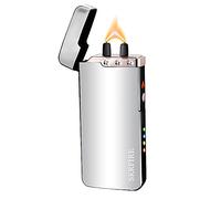 Accendino elettrico, fiamma ad arco, accendino al plasma ricaricabile impermeabile con 3 strass, accendini USB ricaricabile per fumare (argento)