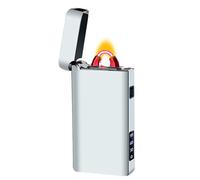 Accendino Elettrico Plasma Fiamma Antivento RSBYE Personalizzato Candele Accendino USB Type C Ricaricabile con Indicatore della Batteria (Argento elegante)
