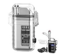 Accendino elettrico ricaricabile al plasma con collo lungo flessibile a 360°, display a batteria a LED e torcia, accendino antivento senza fiamma USB per candele, campeggio, sopravvivenza (argento)