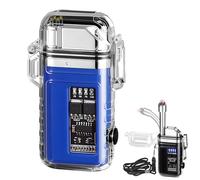 Accendino elettrico ricaricabile al plasma con collo lungo flessibile a 360°, display a batteria a LED e torcia, accendino antivento senza fiamma USB per candele, campeggio, sopravvivenza (blu)