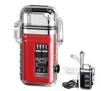 Accendino elettrico ricaricabile al plasma con collo lungo flessibile a 360°, display a batteria a LED e torcia, accendino antivento senza fiamma USB per candele, campeggio, sopravvivenza (rosso)