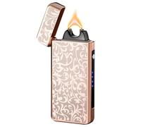 Accendino Elettrico RSBYE Plasma Fiamma Antivento Personalizzato Candele Accendino USB Ricaricabile con Indicatore della Batteria (Oro Rosa Fiore)