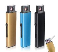 Accendino elettronico, 3 pezzi, accendini elettrici con connettore USB, accensione a due lati, senza fiamma, antivento, ricaricabili, senza gas (nero, argento, blu)
