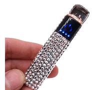 Accendino elettronico intelligente, accendino elettrico USB ricaricabile, antivento, senza fiamma, mini accendino portatile senza gas, esterno con strass glitterati (Color : A)