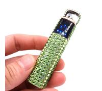 Accendino elettronico intelligente, accendino elettrico USB ricaricabile, antivento, senza fiamma, mini accendino portatile senza gas, esterno con strass glitterati (Color : Light green)