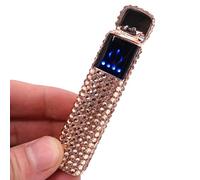 Accendino elettronico intelligente, accendino elettrico USB ricaricabile, antivento, senza fiamma, mini accendino portatile senza gas, esterno con strass glitterati (Color : Champagne)