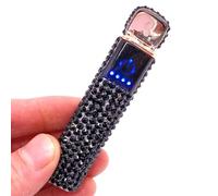 Accendino elettronico intelligente, accendino elettrico USB ricaricabile, antivento, senza fiamma, mini accendino portatile senza gas, esterno con strass glitterati (Color : Nero)