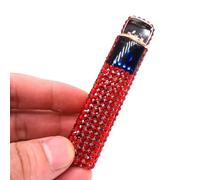 Accendino elettronico intelligente, accendino elettrico USB ricaricabile, antivento, senza fiamma, mini accendino portatile senza gas, esterno con strass glitterati (Color : Rosso)