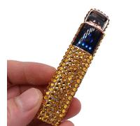 Accendino elettronico intelligente, accendino elettrico USB ricaricabile, antivento, senza fiamma, mini accendino portatile senza gas, esterno con strass glitterati (Color : Giallo)