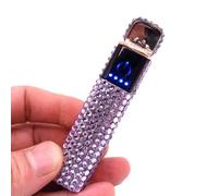 Accendino elettronico intelligente, accendino elettrico USB ricaricabile, antivento, senza fiamma, mini accendino portatile senza gas, esterno con strass glitterati (Color : Viola)