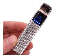 Accendino elettronico intelligente, accendino elettrico USB ricaricabile, antivento, senza fiamma, mini accendino portatile senza gas, esterno con strass glitterati (Color : White)