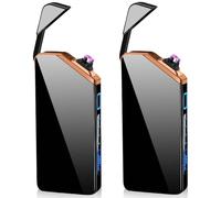 Accendino elettronico USB, 2 pezzi, Electric USB, accendino a LED, doppio arco luminoso, con indicatore di batteria, antivento, al plasma accendino premendo un pulsante, nero