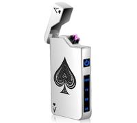 Accendino elettronico USB - Accendino ad arco elettrico USB a doppio arco elettrico con indicatore della batteria, antivento, con semplice pressione di un pulsante, colore argento