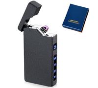 Accendino elettronico USB, accendino elettrico USB, ad arco a LED, doppio arco elettrico, con indicatore di batteria, antivento, al plasma, con confezione regalo (nero opaco)