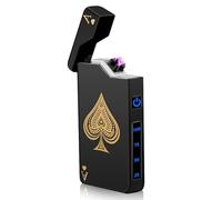 Accendino elettronico USB, ad arco elettrico, con doppio arco a LED, indicatore di batteria, antivento, plasma premendo un pulsante, colore nero
