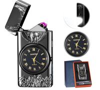 Accendino elettronico USB al plasma con illuminazione a LED e orologio, antivento con indicatore di batteria, ideale per camino, candele e cucina