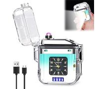 Accendino Elettronico USB al Plasma Con LED, Orologio e Indicatore Batteria - Antivento Tempesta per Cucina, Camino