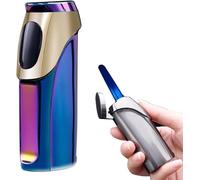 Accendino per sigari con accensione touch, accendino a butano a 3 getti, elettronico ricaricabile, antivento, fiamma regolabile, portatile, adatto per candele, campeggio all'aperto, regalo di alta qua