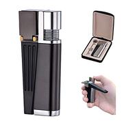 Accendino Portatile, 2 in 1 Metallo Fumo Accendino per Pipa, Accendini per Pipa Pieghevole a Fiamma Libera per Campeggio BBQ Cucina, Design Antivento, Regali per Uomo Padre (Nero)