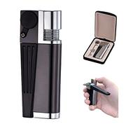 Accendino Portatile, 2 in 1 Metallo Fumo Accendino per Pipa, Accendini per Pipa Pieghevole a Fiamma Libera per Campeggio BBQ Cucina, Design Antivento, Regali per Uomo Padre (Nero-A)
