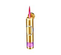 Accendino portatile in metallo for donna, antivento, fiamma rossa, ricaricabile, con finestra di controllo dell'aria visibile, ideale for il campeggio a lume di candela (butano non incluso)(Gold)