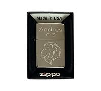 Accendino regalo grabado personalizzato Black Ice inciso con testo o disegno a scelta, per compleanno, anniversario, Festa del Papà, senza benzina