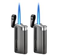 Accendino Tempesta Ricaricabile Jet Flame: 2 Pezzi Accendino Jet con Finestra a Vista, Accendino a Gas Accendino Antivento Accendino Antivento per Camino, Stufa (Nero, Venduto Senza Gas)