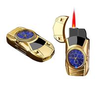 Accendino torcia, accendino a forma di auto, fiamma rossa ricaricabile a butano, fiamma regolabile con quadrante dell'orologio, for campeggio, barbecue, camino, candela, regalo di compleanno da uomo (