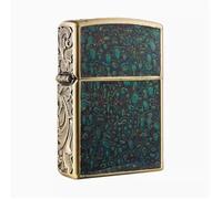 Accendino Vintage Embossed Fortune, un classico accendino a cherosene con tappo a ribalta e fiamma morbida, con texture artistica, un regalo perfetto for i collezionisti,(Green)