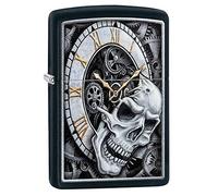 Accendino Zippo® Skull Clock Design 29854, Accendino Antivento Ricaricabile Zippo, Realizzato in Metallo con Caratteristico "click" Zippo, Color Nero Opaco, Made in USA, Ottima Idea Regalo