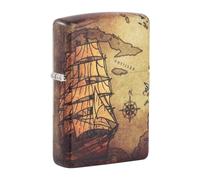 Zippo Accendino Pirate Ship Design 49355 Antivento Ricaricabile Metallo Mappa Vintage