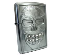 Accendino Zippo Skull Smile Cromato Con Denti Glitterati Accendino A Benzina