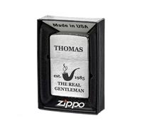 Accendino Zippo Spazzolato Con Scatola Regalo Inclusa Incisione Real Gentleman