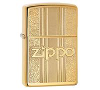 Accendino Zippo® Zippo and Pattern Design 29677, Accendino Antivento Ricaricabile Zippo, Realizzato in Metallo con Caratteristico "click" Zippo, Color Oro, Made in USA, Ottima Idea Regalo