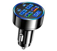 Accendisigari USB C, 4 USB + 2 PD Type-C con voltmetro a LED | 100W QC3.0 & PD Caricatore Auto, Adattatore Accendisigari Universale Compatibile con i-Phone, Android