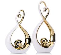 Accento decorativo bianco, decorazione moderna in porcellana metà secolo bianco e oro, oggetti da tavolo da pranzo, scultura astratta in ceramica - per libreria TV stand centrotavola Centro De Mesa