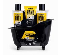 Accentra BATH & BODY TOOLKIT - Set regalo da bagno da uomo, giallo e nero | Il gel doccia duo, il peeling per le mani e la spugna a rete completano la routine della cura, disposto in modo compatto come