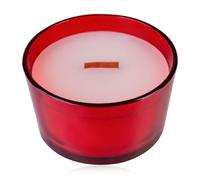 Accentra Candela profumata 440 g in vetro rotondo con stoppino in legno, candela decorativa Natale, profumo mela & cannella, colore rosso