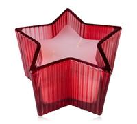 Accentra Candela profumata a tre stoppini 240 g in vetro a forma di stella, candela decorativa Natale, profumo mela & cannella, colore rosso