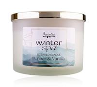 Accentra Candela profumata WINTER SPA 330 g in vetro con coperchio dorato, profumo ambra & vaniglia, candela decorativa Natale, regalo & decoro, colore bianco
